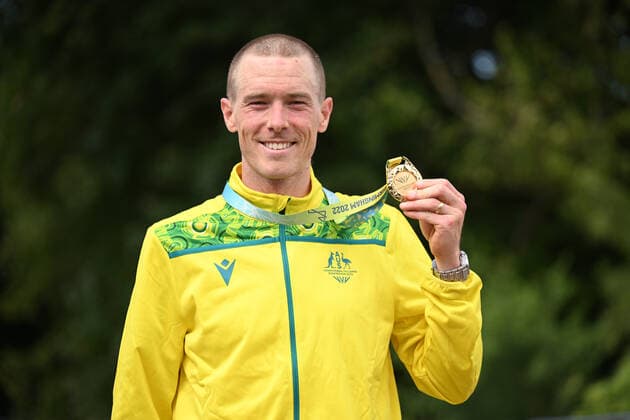 COM22 CYCLING ROAD, Rohan Dennis of Australia celebrates winning the Gold medal in the Men s Individual Time Trial during Day 7 of the XXII Commonwealth Games in Birmingham, England, Thursday, August 4, 2022. ( NO ARCHIVING, EDITORIAL USE ONLY, NO USE IN BOOKS WITHOUT CONSENT BIRMINGHAM UNITED KINGDOM  Copyright: xDAVExHUNTx 20220805001686550242