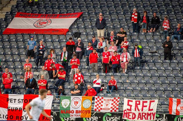 Viking Sligo Rovers Stavanger 20220804 The supporters stand for Sligo Rovers during the qualifying match for the Europa Conference League in football between Viking and Sligo Rovers at SR Bank Arena Photo Carina Johansen NTB Stavanger Norway  Copyright: xCarinaxJohansenx xNTBx EDITORIAL USE ONLY. RESTRICTED USE FOR BETTING COMPANIES