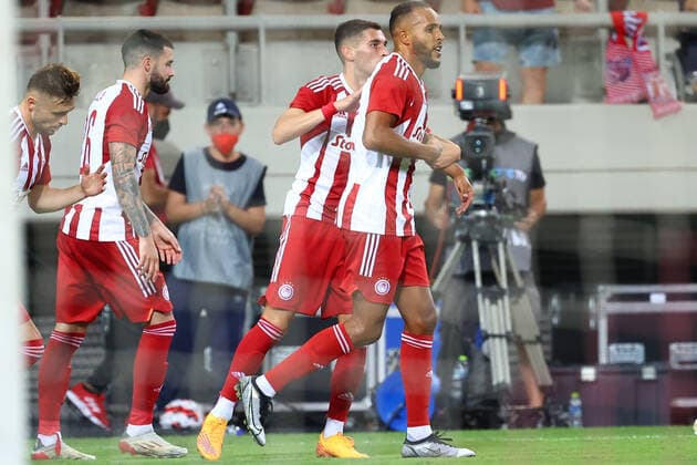Olympiacos F.C. v Slovan Bratislava UEFA Europa League Youssef El Arabi of Olympiacos F.C. and his team mates celebrate Bratislava during the UEFA Europa League Third Qualifying Round First Leg match at Karaiskakis Stadium, Piraeus Content Not Available For UK Newspapers Copyright: xYannisxHalasx FIL-17174-0064 UK Newspapers OUT