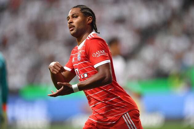Sport Themen der Woche KW31 Sport Bilder des Tages Fußball 1. Bundesliga 1. Spieltag Eintracht Frankfurt - FC Bayern München am 05.08.2022 im Deutsche Bank Park in Frankfurt am Main Torjubel zum 0:5 durch Serge Gnabry ( München ) DFL regulations prohibit any use of photographs as image sequences and or quasi-video. *** Fußball 1 Bundesliga 1 Spieltag Eintracht Frankfurt FC Bayern München am 05 08 2022 im Deutsche Bank Park in Frankfurt am Main Torjubel zum 0 5 durch Serge Gnabry München DFL regulations prohibit any use of photographs as image sequences and or quasi video xJKx
