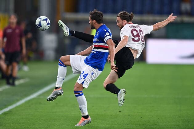 Sport Themen der Woche KW31 Mg Genova 05 08 2022 - Coppa Italia Sampdoria-Reggina foto Matteo Gribaudi Image nella foto: Federico Giraudo-Bartosz Bereszynski 