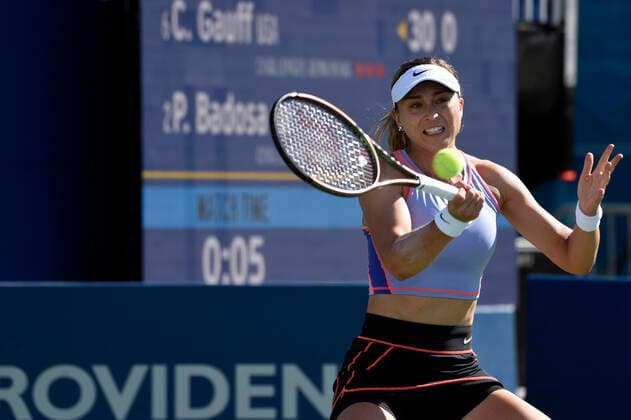August 5, 2022, San Jose, California, USA: San Jose, California, U.S. - Paula Badosa advances to the semi-finals on Saturday after her win against Coco Gauff Friday at the Mubadala Silicon Valley Classic in San Jose. Badosa won 6:7, 2:6. San Jose USA - ZUMAw332 20220805_zap_w332_020 Copyright: xNealxWatersx