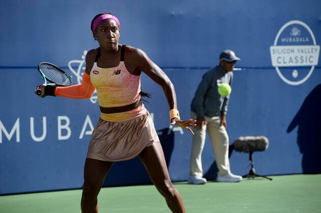 August 5, 2022, San Jose, California, USA: San Jose, California, U.S. - Coco Gauff lost her quarter final match to Paula Badosa Friday at the Mubadala Silicon Valley Classic in San Jose. Gauff lost 6:7, 2:6. San Jose USA - ZUMAw332 20220805_zap_w332_025 Copyright: xNealxWatersx