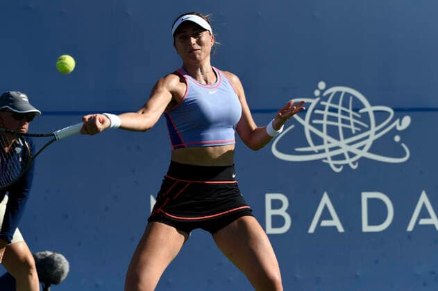 August 5, 2022, San Jose, California, USA: San Jose, California, U.S. - Paula Badosa advances to the semi-finals on Saturday after her win against Coco Gauff Friday at the Mubadala Silicon Valley Classic in San Jose. Badosa won 6:7, 2:6. San Jose USA - ZUMAw332 20220805_zap_w332_045 Copyright: xNealxWatersx