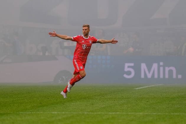Joshua Kimmich FC Bayern Muenchen, 6 cheers his goal Goal to 0 1, Eintracht Frankfurt vs FC Bayern Muenchen, Football, 1 Bundesliga, 01 Matchday, Season 2023 2023, 05 08 2022, DFL REGULATES PROHIBIT ANY USE OF PHOTOGRAPHS AS IMAGE SEQUENCES AND OR QUASI VIDEO Eintracht Frankfurt vs FC Bayern Muenchen, Football, 1 Bundesliga, 01 Matchday, Season 2022 2023, 05 08 2022 Frankfurt am Main Copyright: xEibner-Pressefotox EP_EER