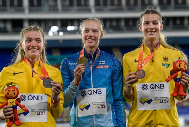 Bilder des Jahres 2022, Sport 08 August Sport Themen der Woche KW31 U20-Weltmeisterschaften 2022, Cali (Kolumbien) 1 508 Saga VANNINEN FIN 6084 2 582 Serina RIEDEL GER 5874 3 590 Sandrina SPRENGEL G *** U20 World Championships 2022, Cali Colombia 1 508 Saga VANNINEN FIN 6084 2 582 Serina RIEDEL GER 5874 3 590 Sandrina SPRENGEL G Copyright: xBEAUTIFULxSPORTS Internationalx
