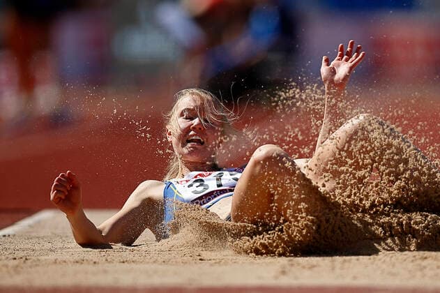 220806 Tuvalisa Rosenquist Tjalve FIF in long jump during the SM in Athletics on August 6, 2022 in Norrköping,  Copyright: PETERxHOLGERSSON BB220806PH026
