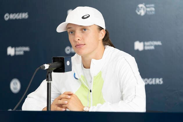August 6, 2022, Toronto, Ontario, Canada: Polish tennis player Iga Swiatek speaks to media prior to the start of the National Bank Open Tennis tournament in Toronto, Canada..Swiatek is currently the highest ranked female tennis player in the world. Toronto Canada - ZUMAm215 20220806_zip_m215_007 Copyright: xArlynxMcAdoreyx