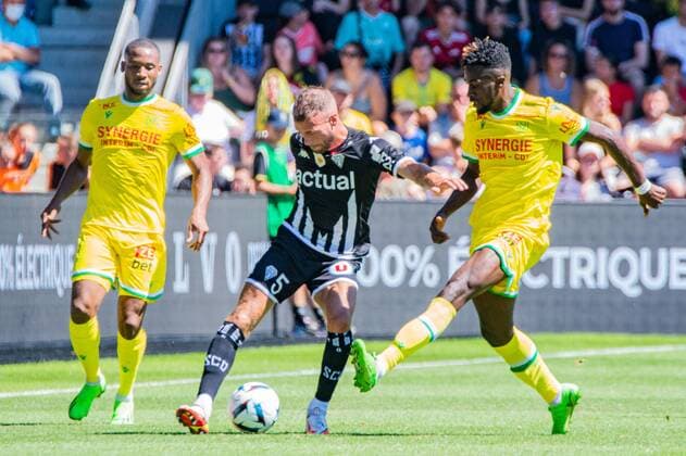 Miha Blazic (ANGERS SCO) Evann Guessand (FC NANTES) Marcus Coco (FC NANTES) FOOTBALL : Angers SCO vs FC Nantes - Ligue 1 - JournÃ e 1- 07 08 2022 BaptisteAutissier Panoramic 