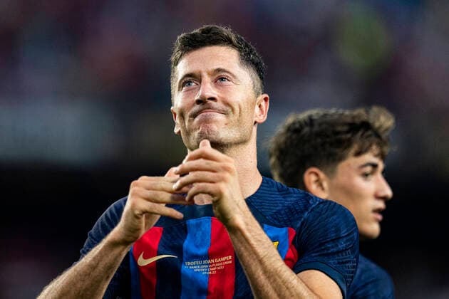 07 08 2022, xslx, football Torneig Gamer, FC Barcelona Pumas UNAM emspor, v l Robert Lewandowski FC Barcelona Cheers after the goal to 1 0 DFL DFB REGULATIONS PROHIBIT ANY USE OF PHOTOGRAPHS as IMAGE SEQUENCES and or QUASI VIDEO Barcelona