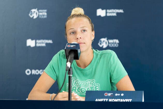 August 7, 2022, Toronto, Ontario, Canada: Number two ranked WTA, Tennis Damen Tennis player ANETT KONTAVEIT speaks to media prior to the start of the National Bank Open tennis tournament in Toronto, Canada Toronto Canada - ZUMAm215 20220807_zip_m215_007 Copyright: xArlynxMcAdoreyx