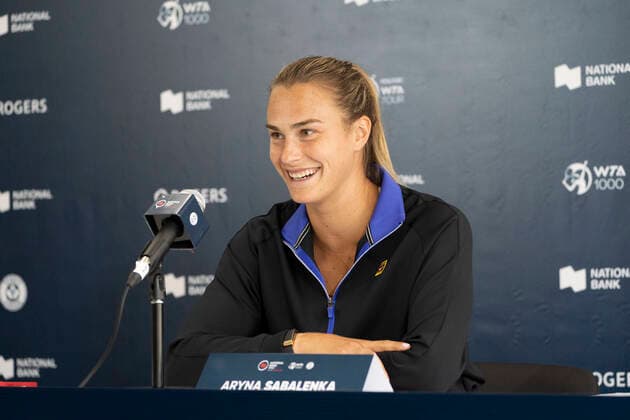 August 7, 2022, Toronto, Ontario, Canada: Belarusian tennis player ARYNA SABALENKA speaks to media prior to the start of the National Bank Open Tennis tournament in Toronto, Canada. Toronto Canada - ZUMAm215 20220807_zip_m215_001 Copyright: xArlynxMcAdoreyx