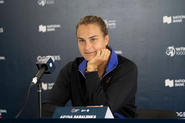 August 7, 2022, Toronto, Ontario, Canada: Belarusian tennis player ARYNA SABALENKA speaks to media prior to the start of the National Bank Open Tennis tournament in Toronto, Canada. Toronto Canada - ZUMAm215 20220807_zip_m215_003 Copyright: xArlynxMcAdoreyx
