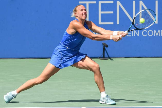 August 7, 2022, Washington, D.C, U.S: KAIA KANEPI hits a backhand during the Citi Open womenÃ¢â‚¬â ¢s final against Liudmilla Samsonova at the Rock Creek Tennis Center. Washington U.S. - ZUMAg196 20220807_zap_g196_005 Copyright: xKylexGustafsonx