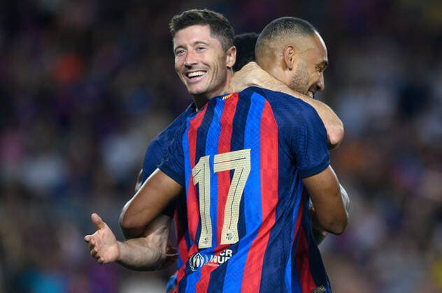 August 7, 2022, Barcelona, Spain: Pierre-Emerick Aubameyang of FC Barcelona, Barca celebrate a goal during the Joan Gamper Trophy match between FC Barcelona and Pumas UNAM at Camp Nou in Barcelona, Spain. Barcelona Spain - ZUMAd159 20220807_zia_d159_122 Copyright: xGerardxFrancox