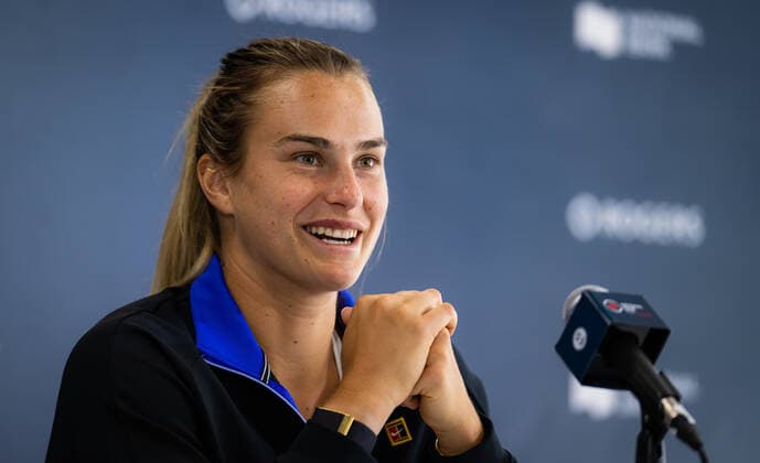 August 7, 2022, TORONTO, CANADA: Aryna Sabalenka of Belarus talks to the media ahead of the 2022 National Bank Open WTA, Tennis Damen 1000 tennis tournament TORONTO CANADA - ZUMAa181 20220807_zaa_a181_090 Copyright: xRobxPrangex