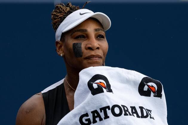 TORONTO, ON - AUGUST 08: Serena Williams reacts during her National Bank Open tennis tournament first round match on August 8, 2022, at Sobeys Stadium in Toronto, ON, Canada. (Photo by Julian Avram Icon Sportswire via Getty Images) TENNIS: AUG 08 National Bank Open Icon2208081714