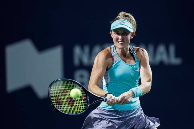 August 8, 2022, Toronto, ON, CANADA: Storm Sanders of Australia returns a ball to Leylah Fernandez of Canada during womenöÄÃ s tennis action at the National Bank Open in Toronto, Monday, Aug. 8, 2022. Canada News - August 8, 2022  - ZUMAc35_ 20220808_zaf_c35_103 Copyright: xColexBurstonx