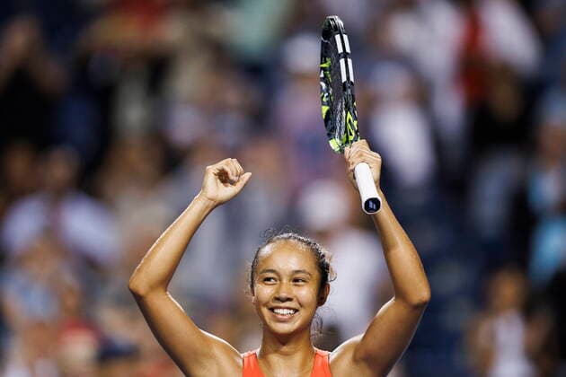 August 8, 2022, Toronto, ON, CANADA: Leylah Fernandez of Canada celebrates after defeating Storm Sanders of Australia during womenöÄÃ s tennis action at the National Bank Open in Toronto, Monday, Aug. 8, 2022. Canada News - August 8, 2022  - ZUMAc35_ 20220808_zaf_c35_108 Copyright: xColexBurstonx