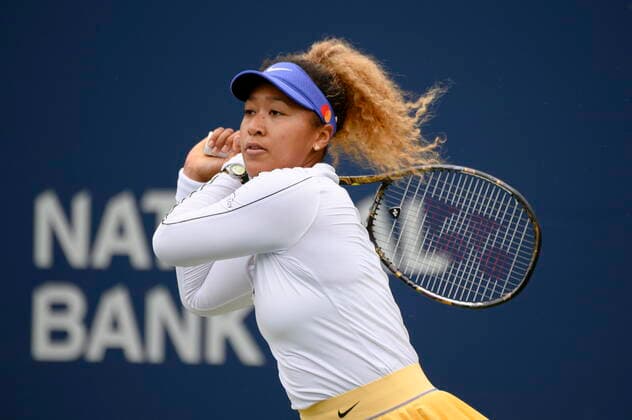 August 9, 2022, Toronto, ON, Canada: Naomi Osaka, of Japan, returns the ball during a match against Kaia Kanepi, of Estonia, during the National Bank Open tennis tournament in Toronto on Tuesday, Aug. 9, 2022. Canada News - August 9, 2022 - ZUMAc35_ 20220809_zaf_c35_127 Copyright: xChristopherxKatsarovx