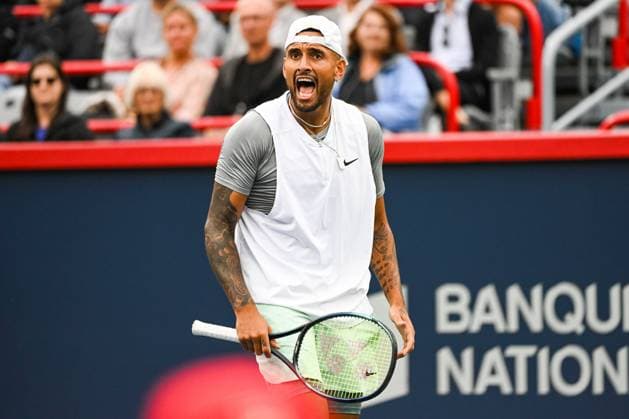 MONTREAL, QC - AUGUST 09: Nick Kyrgios (AUS) screams of frustration after missing a point during the first round ATP, Tennis Herren National Bank Open match on August 09, 2022 at IGA Stadium in Montreal, QC (Photo by David Kirouac Icon Sportswire) TENNIS: AUG 09 National Bank Open Icon220809011