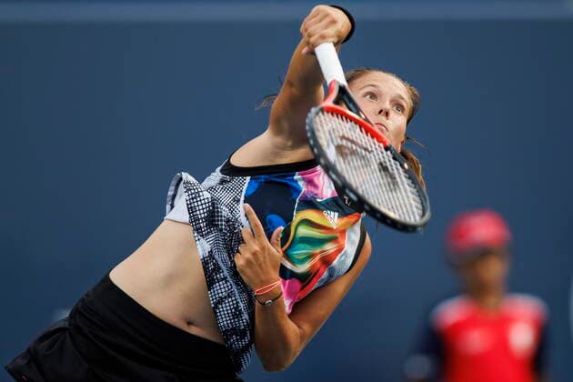 August 9, 2022, Toronto, ON, CANADA: Daria Kasatkina, of Russia, serves to Bianca Andreescu, of Canada, during tennis action at the National Bank Open in Toronto Tuesday, Aug. 9, 2022. Canada News - August 9, 2022 - ZUMAc35_ 20220809_zaf_c35_200 Copyright: xColexBurstonx