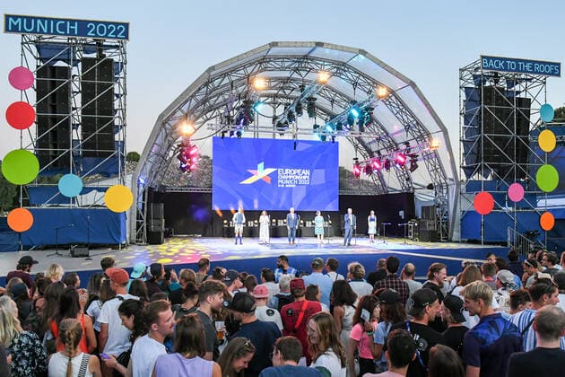 Opening day management Olympiapark, politics and mayor at the opening ceremony of the European Championships in Munich on 10 08 2022, Germany, Upper Bavaria Munich Olypiapark Upper Bavaria Germany