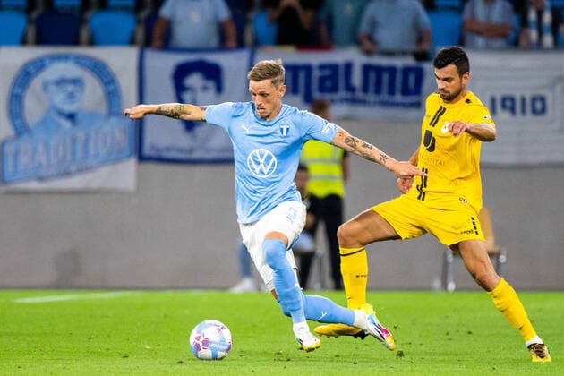 220811 Soren Rieks of Malmö and Samir Hadji of Diddeleng during the UEFA Europa League qualification between Diddeleng and Malmö FF on August 11, 2022 in Luxembourg Photo Daniel Stiller BILDBYRAN kod DS DS0267 fotbol football soccer fotball uefa europa league diddeleng malmö ff bbeng,  Copyright: DANIELxSTILLER BB220811DS049