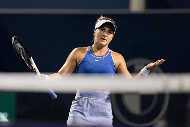TORONTO, ON - AUGUST 11: Bianca Andreescu reacts during her National Bank Open tennis tournament third round match on August 11, 2022, at Sobeys Stadium in Toronto, ON, Canada. (Photo by Julian Avram Icon Sportswire) TENNIS: AUG 11 National Bank Open Icon2208112760