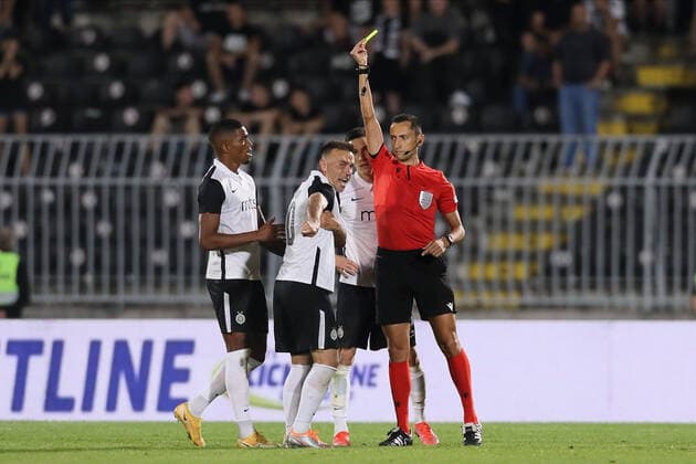 PARTIZAN vs AEK LARNACA RICARDO JORGE PIRES GOMES Rikardo Zorge Pires Gomes, BIBRAS NATCHO Bibras Natho , JOSE MARIA SANCHEZ Hoze Marija Sancez sudija iz Spanije fudbaleri Partizana na utakmici kvalifikacija za UEFA Ligu Evropa protiv AEK Larnaka na stadionu Partizana, Beograd 11.08.2022. godine Foto: Fudbal, Partizan, UEFA Liga Evropa, AEK Larnaka, KvalifikacijeFOOTBALL, UEFA EUROPA LEAGUE, PARTIZAN, AEK LARNACA, QUALIFICATIONS Belgrade Partizan stadium Serbia Copyright: xMarkoxMetlas xMNxPressx