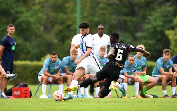 Football, A Juniors, season 2022 2023, A Juniors Bundesliga North Northeast 1 matchday , Hertha BSC U19 RB Leipzig U19, v l Teoman Gündüz U19, Hertha BSC , Bigo Atom U19, RB Leipzig , 13 08 2022, Copyright: xSebastianxRäppold MatthiasxKochx
