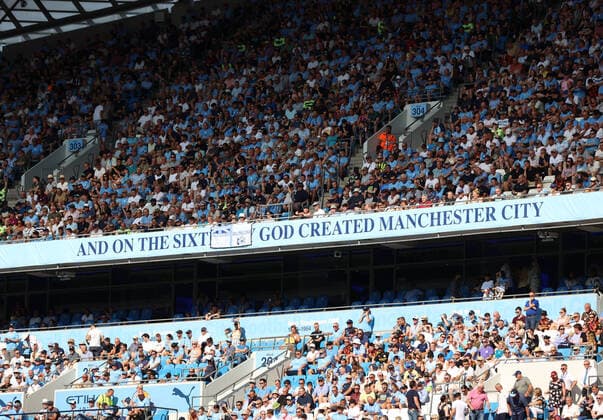 13th August 2022; City Stadium, Manchester, England; Premier League football, Manchester City versus Bournemouth FC; Manchester City fans look on from the upper tier of the East Stand  ActionPlus12417287 DavidxBlunsden