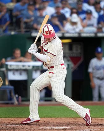 AUG 13, 2022: Kansas City Royals left fielder Brent Rooker (55) gets a rude welcome to the Majors on his first at bat at Kauffman Stadium Kansas City, Missouri. The Dodgers beat the Kansas City Royals 13-3 CSM. Kansas City United States - ZUMAc04_ 20220813_zaf_c04_045 Copyright: xJonxRobichaudx