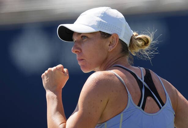 (220814) -- TORONTO, Aug. 14, 2022 -- Simona Halep of Romania celebrates scoring during the women s singles semifinal match between Jessica Pegula of the United States and Simona Halep of Romania at the 2022 National Bank Open in Toronto, Canada, on Aug. 13, 2022. (Photo by Xinhua) (SP)CANADA-TORONTO-TENNIS-NATIONAL BANK OPEN-WOMEN S SINGLES ZouxZheng 