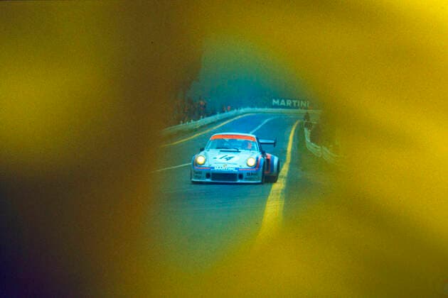 der Martini-Racing-Porsche Carrera RSR turbo auf dem Weg zum 3.Platz im Schlußklassement des 1000 km-Rennens von Spa-Francorchamps 1974 am Steuer Gijs van Lennep *** the Martini Racing Porsche Carrera RSR turbo on the way to the 3rd place in the final classification of the 1000 km race of Spa Francorchamps 1974 at the wheel Gijs van Lennep