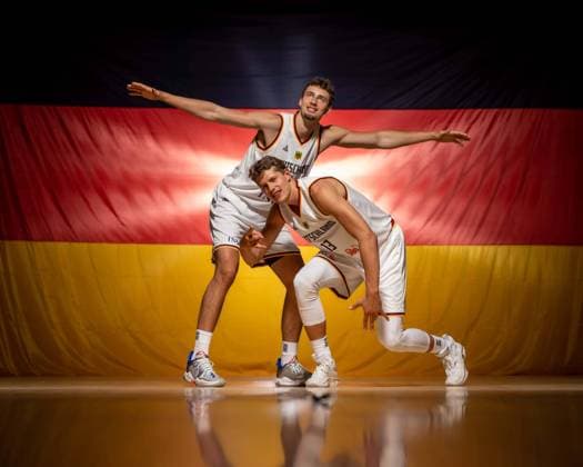 Basketball Cologne 08 08 2022 German Basketball National Team Men Men Squad for Eurobasket 2022 European Championship Franz Wagner Germany, No 09 Moritz Wagner Germany, No 13