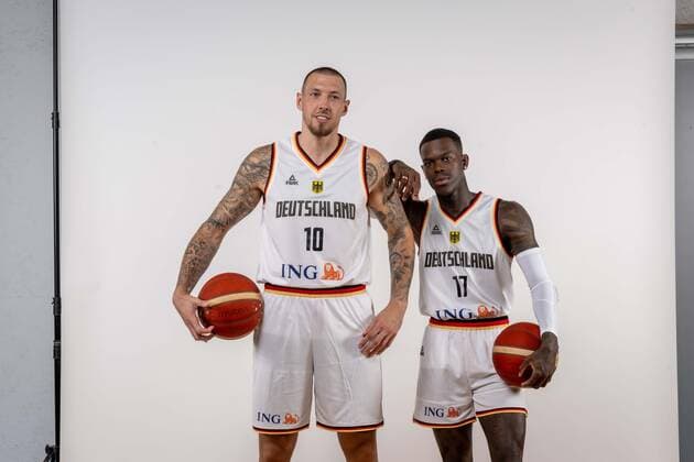 Basketball Cologne 08 08 2022 German Basketball National Team Men Men Squad for Eurobasket 2022 Dennis Schröder Schroeder Germany, No 17 Schröder Schroder Daniel Theis Germany, No 10