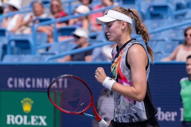August 15, 2022, Mason, Ohio, USA: Elena Rybakina (KAZ) reacts to a winning shot during Monday s first round of the Western and Southern Open at the Lindner Family Tennis Center, Mason, Oh. Mason USA - ZUMAs304 20220815_zaf_s304_038 Copyright: xScottxStuartx