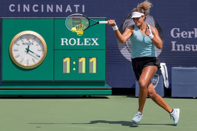August 15, 2022, Mason, Ohio, USA: Mayar Sherif (EGY) hits a forehand shot during Monday s first round of the Western and Southern Open at the Lindner Family Tennis Center, Mason, Oh. Mason USA - ZUMAs304 20220815_zaf_s304_063 Copyright: xScottxStuartx