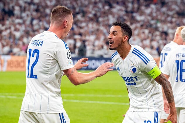FC Copenhagen v Trabzonspor, UEFA Champions League qualification football, Copenhagen, Denmark Copenhagen, Denmark. 16th, August 2022. Lukas Lerager (12) of FC Copenhagen scores for 2-0 and celebrates with Zeca (10) during the UEFA Champions League qualification match between FC Copenhagen and Trabzonspor at Parken in Copenhagen. Copenhagen Denmark Parken  Copyright: xGonzalesxPhoto TobiasxJorgensenx