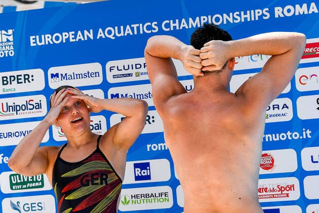 Bilder des Jahres 2022, Sport 08 August Sport Themen der Woche KW33 Sport Bilder des Tages GERMANY, PUNZEL Tina, MASSENBERG Lou, Gold Medal 3m Springboard Synchro Mixed Final Diving Roma, 17 8 2022 Stadio del Nuoto XXVI LEN European Championships Roma 2022 Photo Andrea Masini Deepbluemedia Insidefoto andreaxmasini