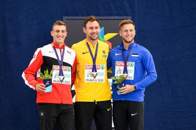 17 08 2022, xkaix, athletics European Championships, emspor, v l Simon Ehammer Switzerland , Niklas Karl Germany , Janek Oiglane Estonia kp
