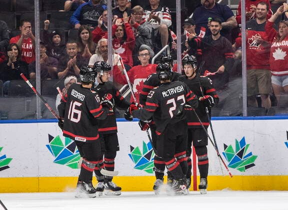 August 17, 2022, EDMONTON, AB, CANADA: Canada celebrates a goal against Switzerland during first period IIHF World Junior Hockey Championship quarterfinal action in Edmonton on Wednesday August 17, 2022. Canada News - August 17, 2022  - ZUMAc35_ 20220817_zaf_c35_104 Copyright: xJasonxFransonx