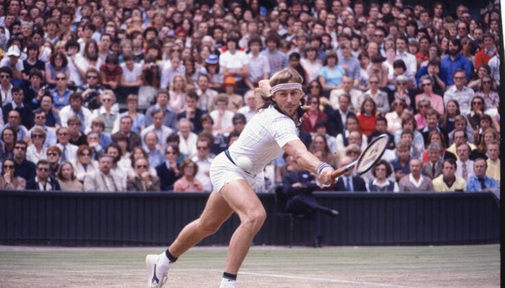 July 4, 1980, Wimbledon, England, United Kingdom: BJORN BORG returning the ball from John McEnroe during the mens singles championship match. Borg beat John McEnroe 1-6, 7-5, 6-3, 7-6, 8-6 after a 3 hour and 53 minute match. Wimbledon United Kingdom - ZUMAk09_ 19800704_jtc_k09_853 Copyright: xKeystonexPressxAgencyx
