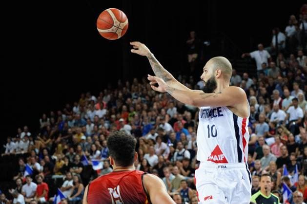 Evan Fournier (France) BASKETBALL : France vs Belgique - Match de prÃ paration Ã l™Euro 2022 - Montpellier - 18 08 2022 NorbertScanella Panoramic 