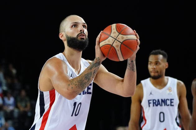 Evan Fournier (France) BASKETBALL : France vs Belgique - Match de prÃ paration Ã l™Euro 2022 - Montpellier - 18 08 2022 NorbertScanella Panoramic 
