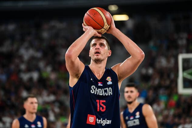 August 17, 2022, Ljubjlana, Slovenia: Nikola Jokic 15 of Serbia in action during the International Friendly, Länderspiel, Nationalmannschaft basketball between Slovenia and Serbia at Arena Stozice. Ljubjlana Slovenia - ZUMAs197 20220817_zaa_s197_135 Copyright: xMilosxVujinovicx
