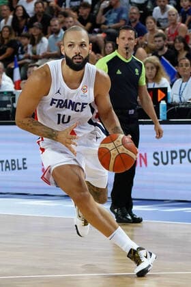 Evan Fournier (France) BASKETBALL : France vs Belgique - Match de prÃ paration Ã l™Euro 2022 - Montpellier - 18 08 2022 NorbertScanella Panoramic 