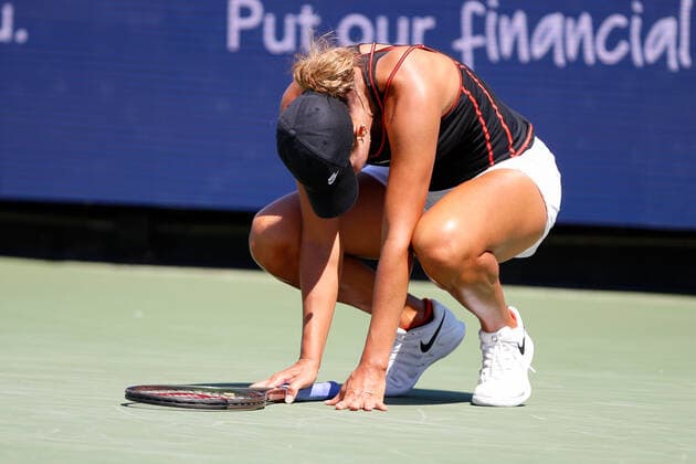 CINCINNATI, OH - AUGUST 19: Madison Keys of the United States reacts during the quarterfinals at Western & Southern Open on August 19, 2022, at the Lindner Family Tennis Center in Mason, OH. (Photo by Ian Johnson Icon Sportswire) TENNIS: AUG 19 Western & Southern Open Icon220819013