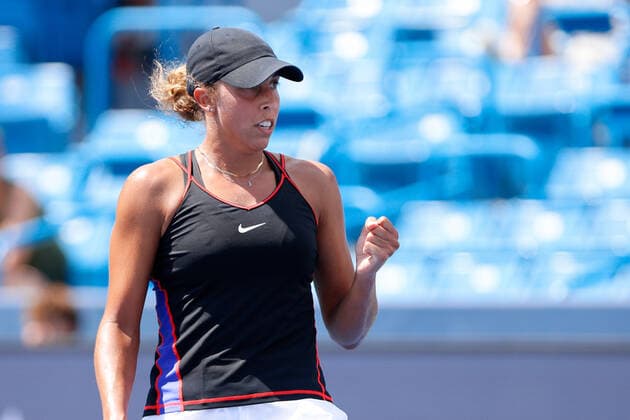 CINCINNATI, OH - AUGUST 19: Madison Keys of the United States reacts during the quarterfinals at Western & Southern Open on August 19, 2022, at the Lindner Family Tennis Center in Mason, OH. (Photo by Ian Johnson Icon Sportswire) TENNIS: AUG 19 Western & Southern Open Icon220819014
